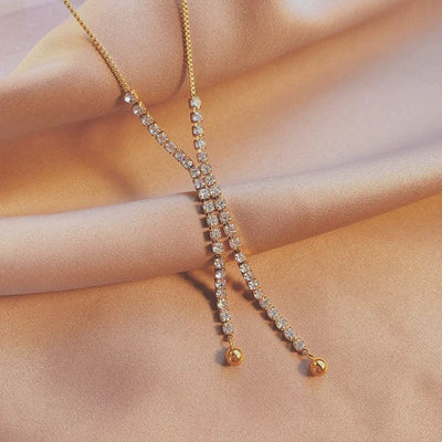 Wabi Sabi Full Rhinestone Tassel Necklace
